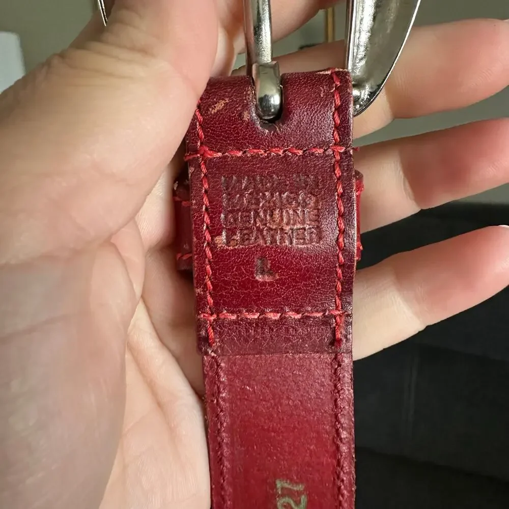 Vintage red leather with metal hearts